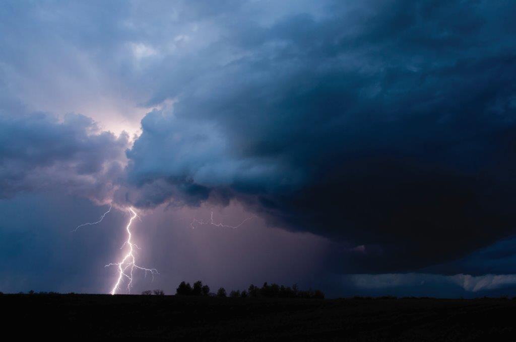 Lightning during a thunderstorm.