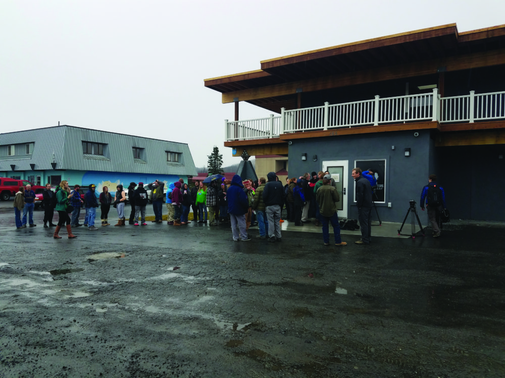 Alaskans line up to enter the states first recreational cannabis store. Photo courtesy of 